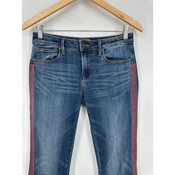 Driftwood Kelly Bootcut Jeans Embroidered Chevron Mid-Rise Flare Leg, Blue - Picture 2 of 11